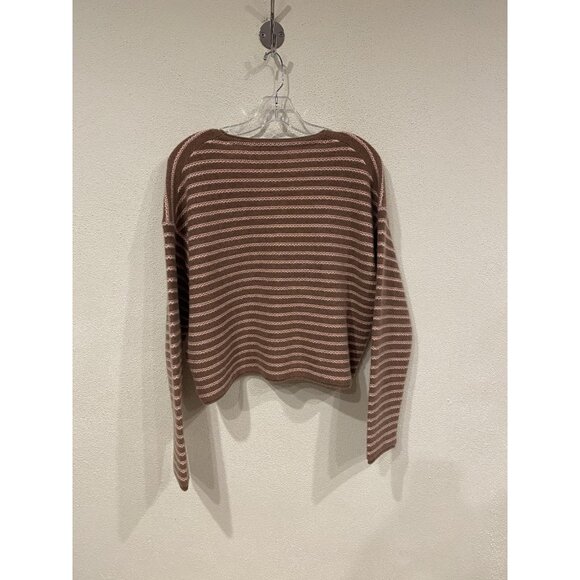 Theory Sweater Womens P Brown Pink Stripe Box Cardi Cashmere Cropped Cardigan - Picture 5 of 5